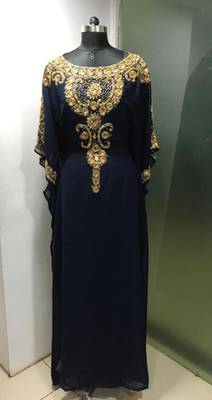 Navy blue beautiful arabic gold beaded work farasha kaftan 1