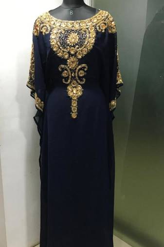Navy blue beautiful arabic gold beaded work farasha kaftan