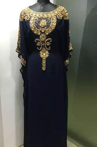 Navy blue beautiful arabic gold beaded work farasha kaftan