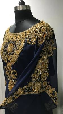 Navy blue beautiful arabic gold beaded work farasha kaftan 3