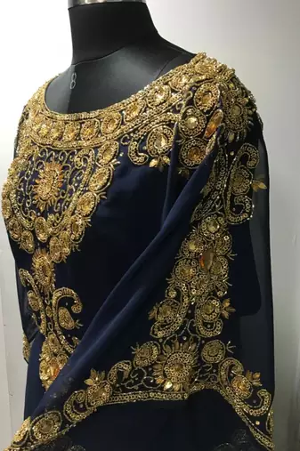 Navy blue beautiful arabic gold beaded work farasha kaftan