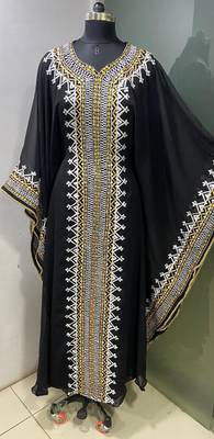 Black arabic gold and white embroidery work jalabiya kaftan 1