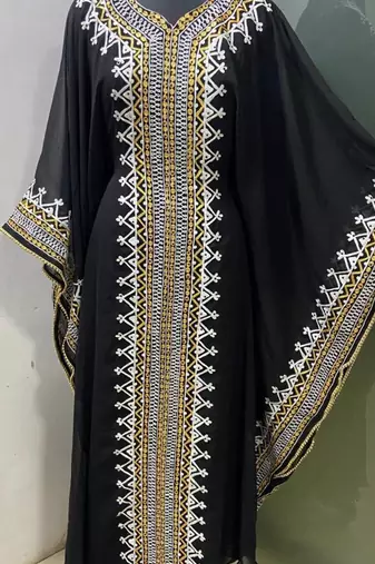 Black arabic gold and white embroidery work jalabiya kaftan