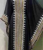 Black arabic gold and white embroidery work jalabiya kaftan