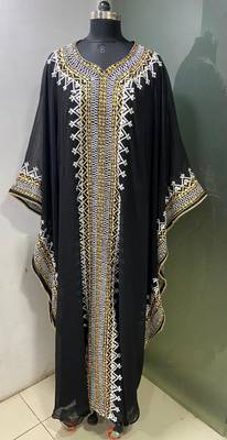 Black arabic gold and white embroidery work jalabiya kaftan 2