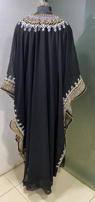 Black arabic gold and white embroidery work jalabiya kaftan 3
