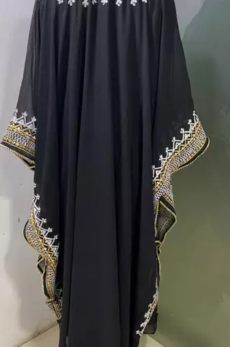 Black arabic gold and white embroidery work jalabiya kaftan