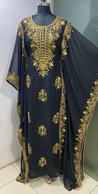 Black modern arabic gold embroidery work farasha kaftan 2