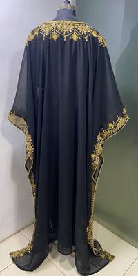 Black modern arabic gold embroidery work farasha kaftan 3