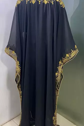 Black modern arabic gold embroidery work farasha kaftan