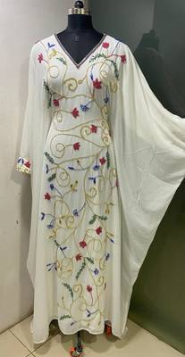 White multi colour fancy beading work women kaftan 1