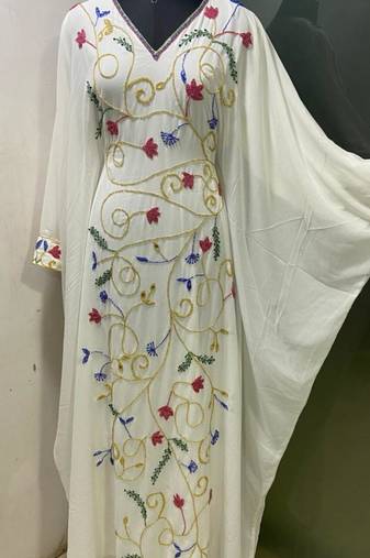 White multi colour fancy beading work women kaftan