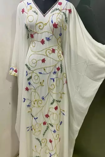 White multi colour fancy beading work women kaftan