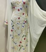 White multi colour fancy beading work women kaftan