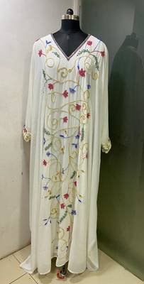 White multi colour fancy beading work women kaftan 2