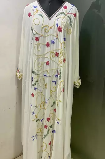 White multi colour fancy beading work women kaftan