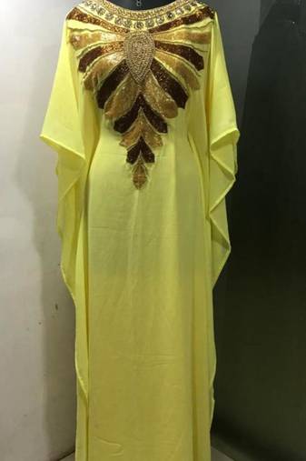 Yellow fancy zardozi work farasha kaftan