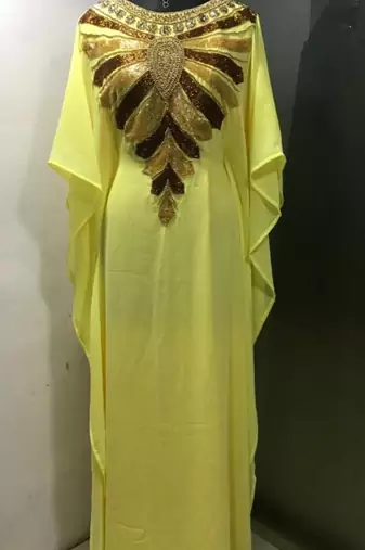 Yellow fancy zardozi work farasha kaftan