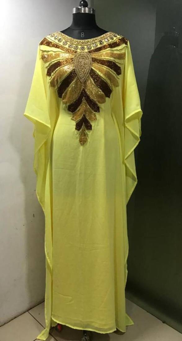 Yellow fancy zardozi work farasha kaftan