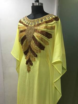 Yellow fancy zardozi work farasha kaftan 3