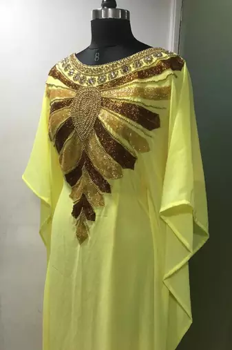 Yellow fancy zardozi work farasha kaftan