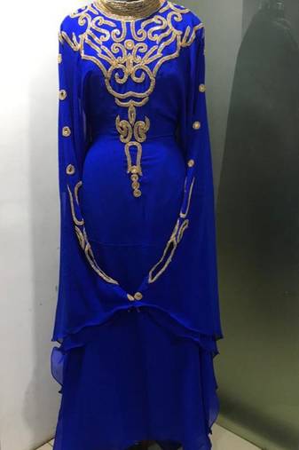 Royal blue gold stone work jalabiya kaftan