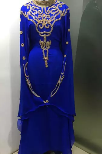 Royal blue gold stone work jalabiya kaftan