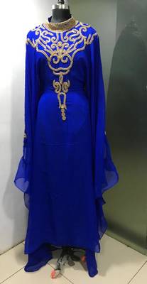 Royal blue gold stone work jalabiya kaftan 3
