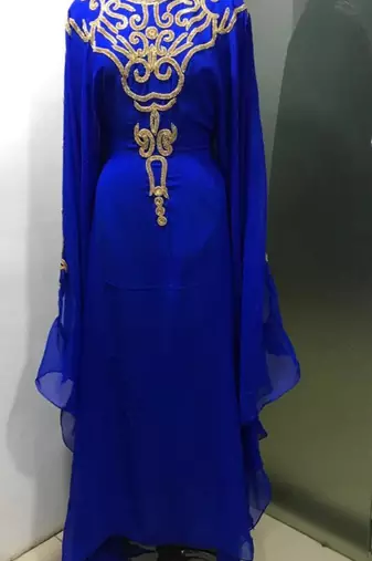 Royal blue gold stone work jalabiya kaftan