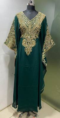 Emerald green fancy embroidery and stone work farasha kaftan 1
