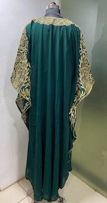 Emerald green fancy embroidery and stone work farasha kaftan 3