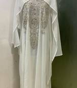 White heavy silver stone work arabic farasha kaftan