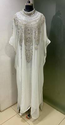 White heavy silver stone work arabic farasha kaftan 2