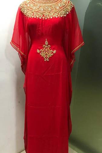 Red - gold beaded dubai farasha kaftan
