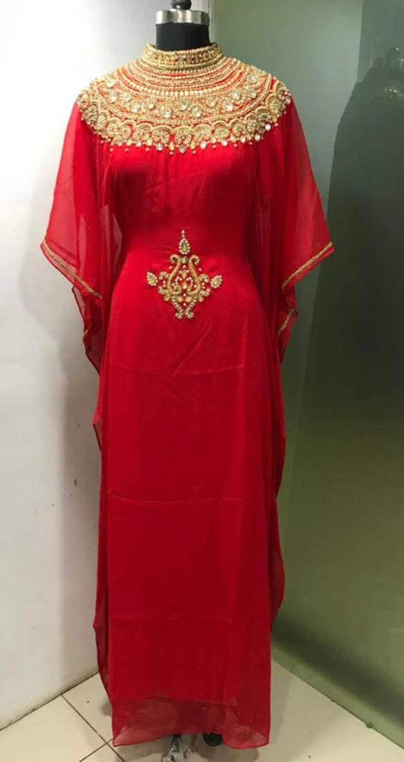 Red - gold beaded dubai farasha kaftan