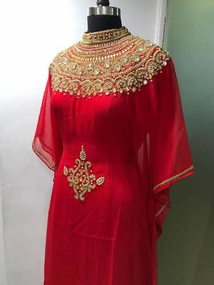 Red - gold beaded dubai farasha kaftan 3