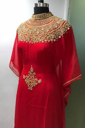 Red - gold beaded dubai farasha kaftan