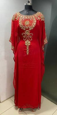 Red beautiful arabic gold beaded work farasha kaftan 1