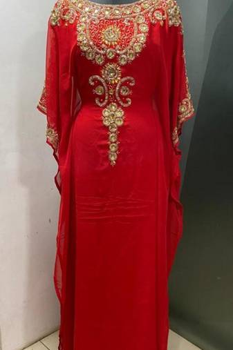 Red beautiful arabic gold beaded work farasha kaftan