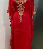 Red beautiful arabic gold beaded work farasha kaftan