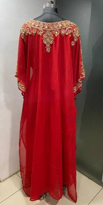 Red beautiful arabic gold beaded work farasha kaftan 3