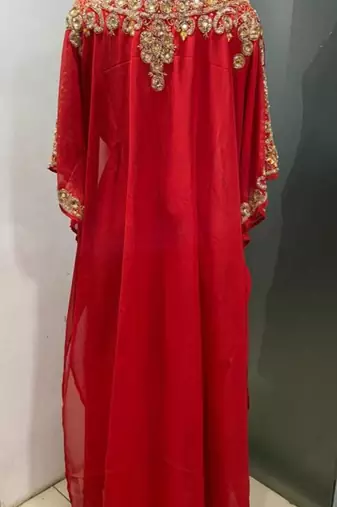 Red beautiful arabic gold beaded work farasha kaftan
