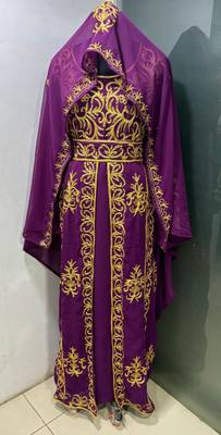 Plum emrbroidered moroccan kaftan dress 1