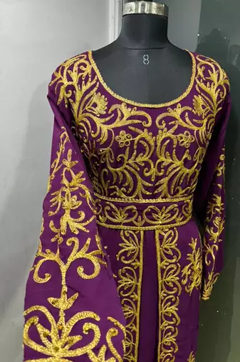 Plum emrbroidered moroccan kaftan dress