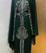 Emerald green - takchita gold and silver stone work kaftan
