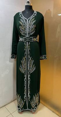 Emerald green - takchita gold and silver stone work kaftan 2