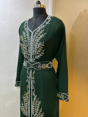 Emerald green - takchita gold and silver stone work kaftan 3