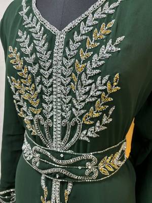 Emerald green - takchita gold and silver stone work kaftan 4