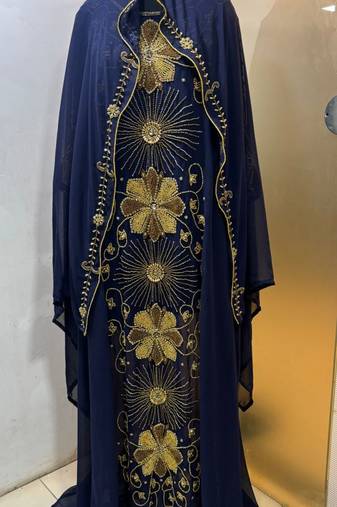 Navy blue - heavy beaded farasha kaftan
