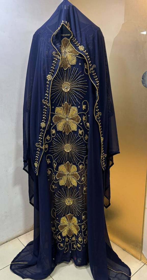 Navy blue - heavy beaded farasha kaftan